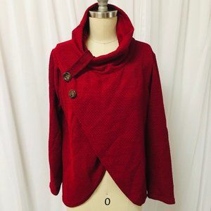 Maroon Buttoned Cowl Neck Sweater